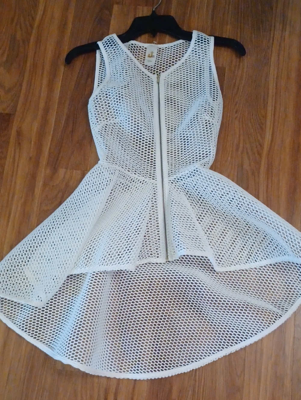 White Mesh Peplum Top With Exposed Center Zip- Sz (S)